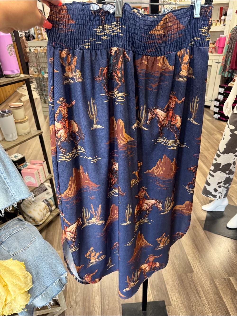 Women’s Navy Cowgirl Print Smocked Waist Skirt - Picture 1 of 1
